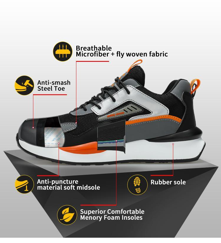Breathable mesh safety shoes for men, lightweight and comfortable work shoes, slip-resistant, color block Indestructible