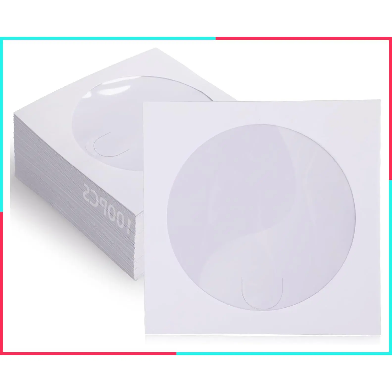 100 Pack CD/DVD Paper Sleeve Envelopes with Clear Window and Rear Flap, 120GSM 5-Inch White Media Sleeve Cases