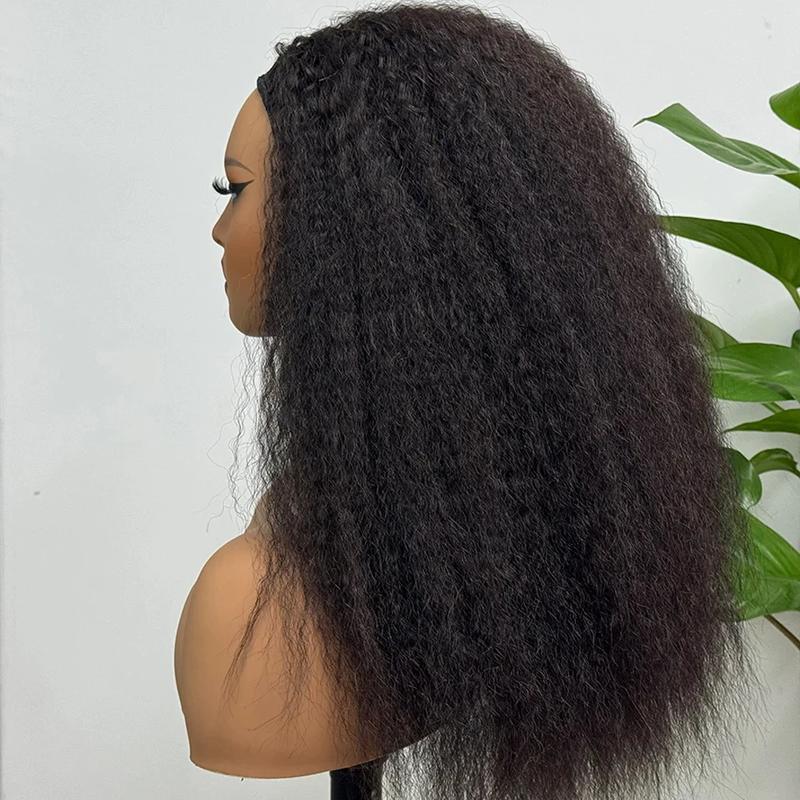 [3 IN 1 Half Wig] Kinky Curly Human Hair Wig Seamless Flip Over Half Wig Deep Wave Invisible Hairline Beginner Friendly Curly Wigs for Women With Drawstring
