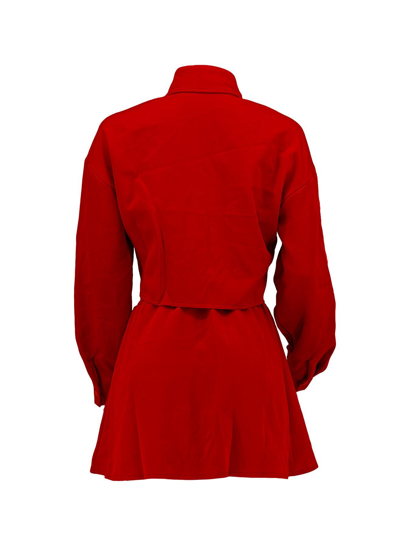 Two-piece Set Women's Solid Button Front Fitted Crop Shirt & Elastic Waist Flared Skirt, Casual Drop Shoulder Long Sleeve Top & High Waist Skirt for Daily Wear, Ladies Two-piece Outfits for All Seasons, Birthday Dresses 2024