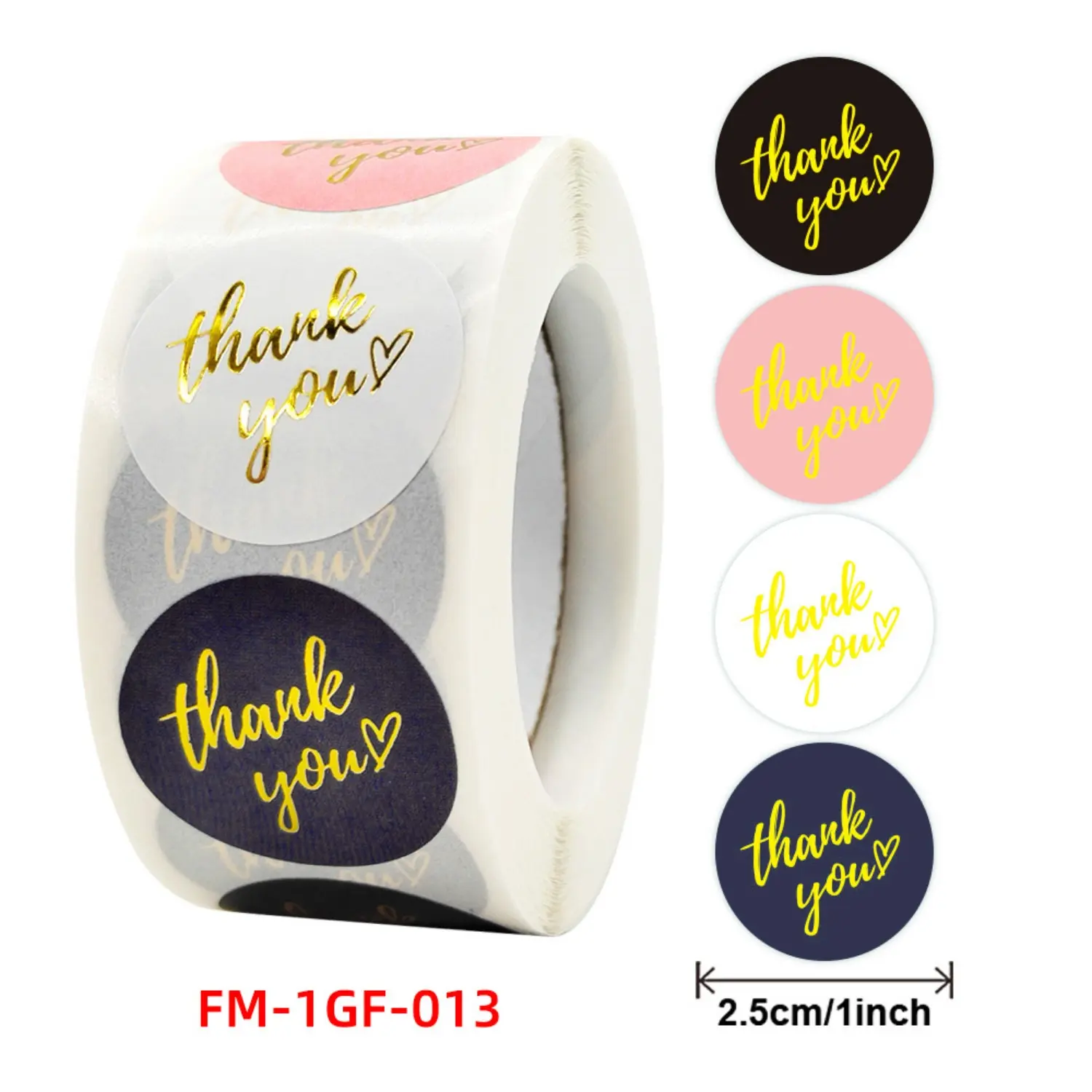 500PCS Thank You Stickers Roll – 1 Inch (25mm), 4 Colors Black White Grey Pink, Round Labels, Gold Foil Sealing Labels for Envelopes, Gifts & Wedding Decoration