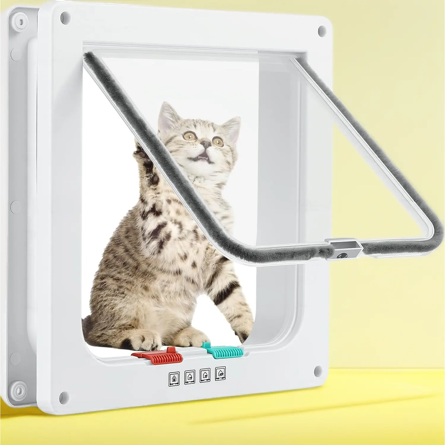4-Way Locking Cat Door for Interior Exterior Door, 7.75"x7.5" Outer Size – Weatherproof White ABS Pet Door for Cats & Dogs with Circumference Under 20" (Medium)