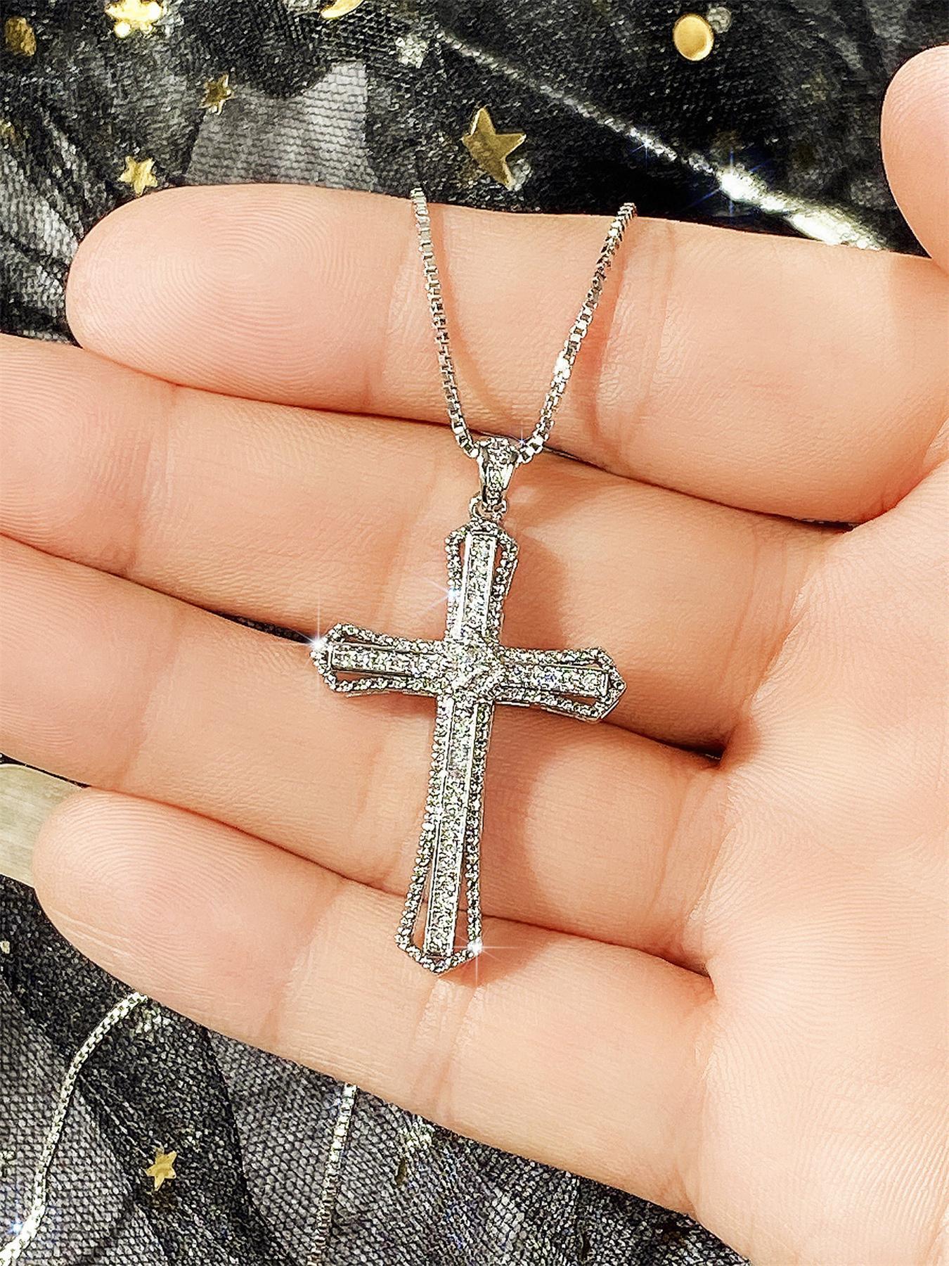 Rhinestone Decor Cross Pendant Necklace for Women, Exquisite Trendy Matching Necklace, Fashion Accessories for Party & Daily Wear