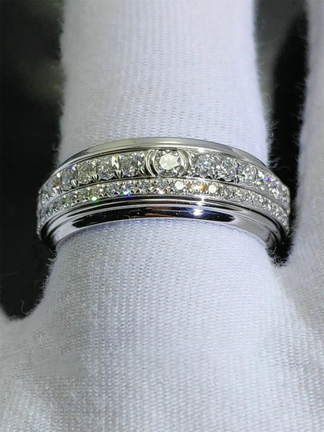 Fashion Promise Cubic Zirconia Rings for Couple, Solitaire Engagement Rings for Her, Wedding Rings for Women & Men, Trendy All-match & Exquisite Jewelry for Birthday Gift, Artificial Gemstone Ring