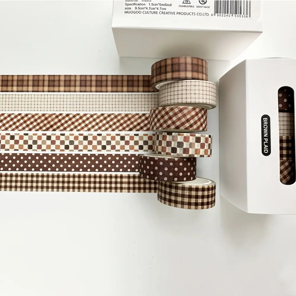 6 Rolls Vintage Plaid Washi Tape Set 2 Color Options 1.5cm Wide Grid Dot Decor Masking Tape For Students School Back To School Journal Scrapbook Gift Wrapping DIY Craft Holiday Birthday Stationery Gift Supplies