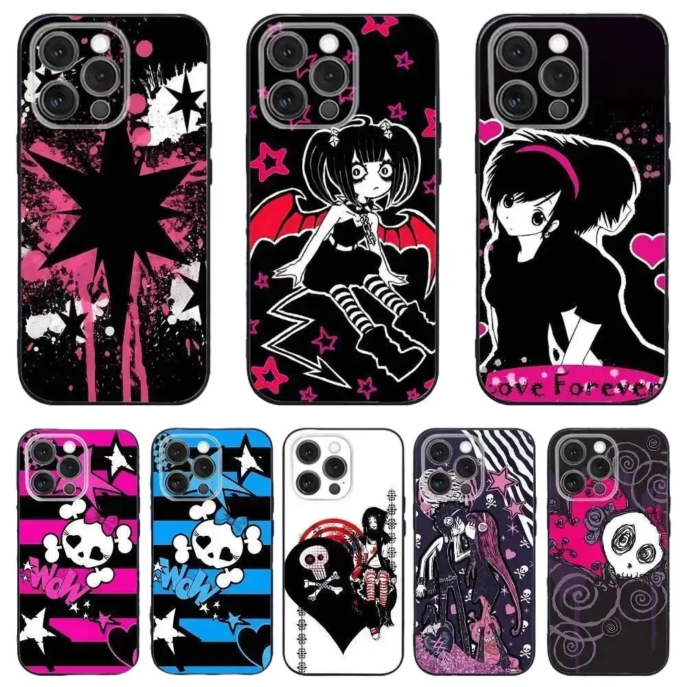 Love Black and Cute Emo Phone Case For iPhone 17 Promax 17E 16 15 14 13 12 11 Pro Max 17Air Plus & Samsung Galaxy S26 S25 S24 S23 S22 S21 FE Ultra Plus Anti-Fall Transparent shockproof protection Soft silicone Back Cover