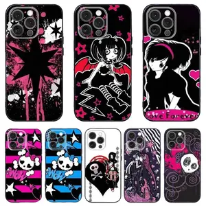 Love Black and Cute Emo Phone Case For iPhone 17 Promax 17E 16 15 14 13 12 11 Pro Max 17Air Plus & Samsung Galaxy S26 S25 S24 S23 S22 S21 FE Ultra Plus Anti-Fall Transparent shockproof protection Soft silicone Back Cover