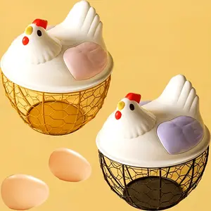 Cute Hen Shape Metal Egg Basket, Wrought Iron Kitchen Storage Organizer, Multi-Functional Household Basket for Eggs, Coffee Pods, Fruit & Kitchen Essentials, Decorative Countertop Storage for Home Kitchen