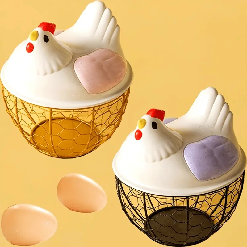Cute Hen Shape Metal Egg Basket, Chicken Egg Basket, Wrought Iron Kitchen Storage Organizer, Multi-Functional Household Basket for Eggs, Coffee Pods, Fruit & Kitchen Essentials, Decorative Countertop Storage for Home Kitchen, Decorative Storage Organizers