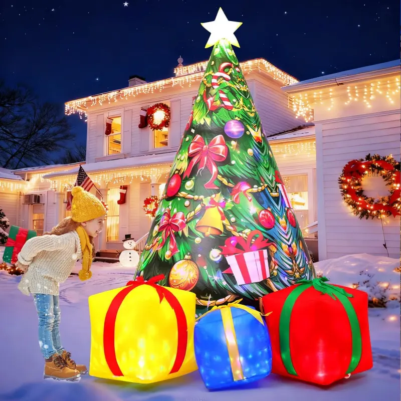 7.8 FT Christmas Inflatables Tree Outdoor Decorations Blow Up Christmas Tree Gift Box Yard with Colorful Light for Holiday Party Indoor Garden Lawn Decor (Pink)H6LaceLure