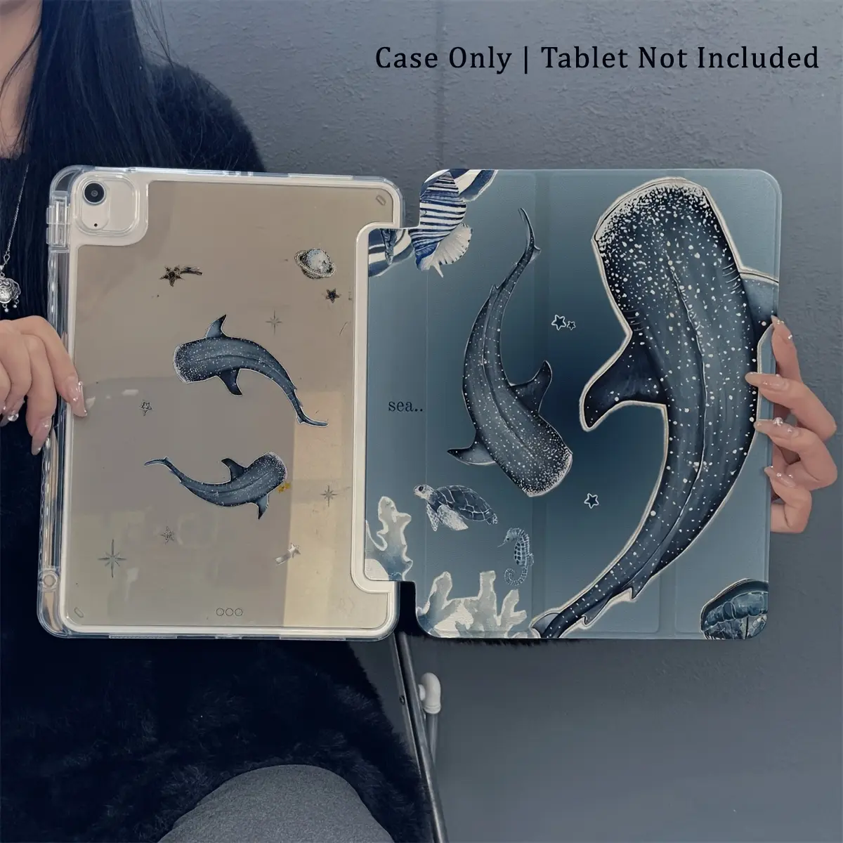 Sea Shark Pattern iPad  Case, Universal Smart Protective Case, suitable for iPad Air 6/5/4 and iPad 10( 10.9inch )iPad Pro 2024, Air M3/A16 2025, ideal for work, travel, and home leisure