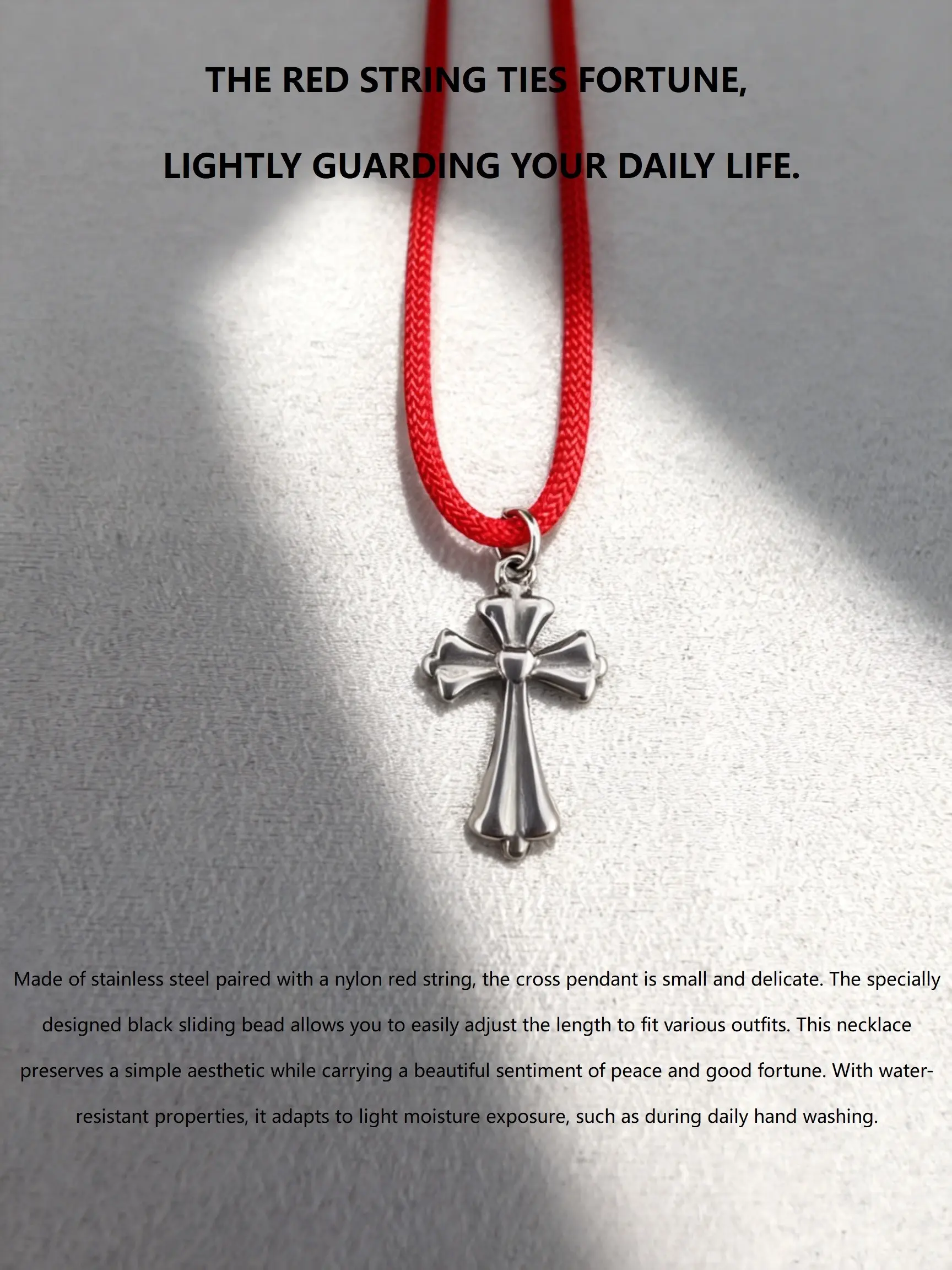 Simple Stainless Steel Cross Necklace with Rope, Adjustable Cotton Braided Chain, Women's Protective Jewelry, Elegant and Stylish Design
