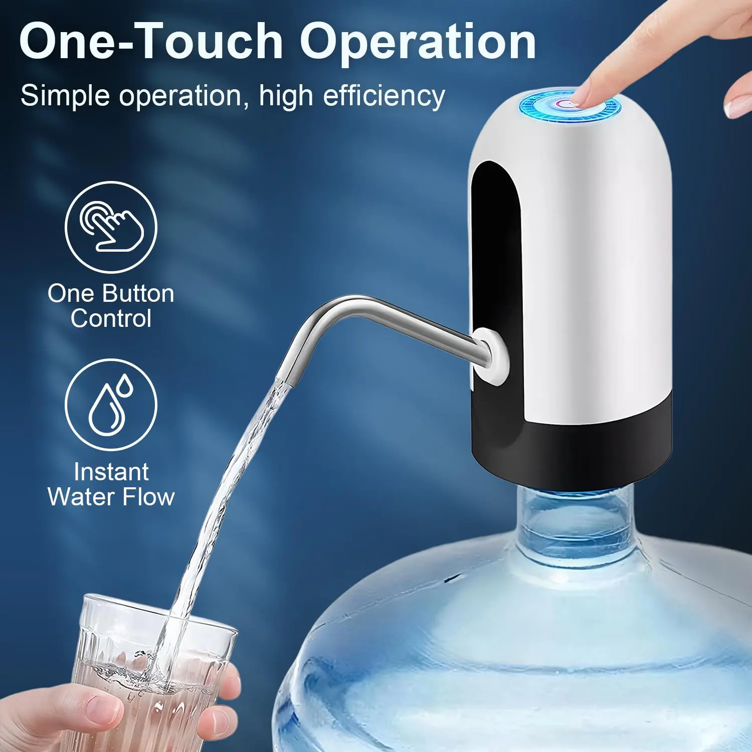 Rechargeable Water Dispenser Portable Water Table Pump with Battery & USB Charging for 5-Gallon Bottles Bottom Loading Portable for Camping & Kitchen Use Automatic Operation Lightweight Compact Design