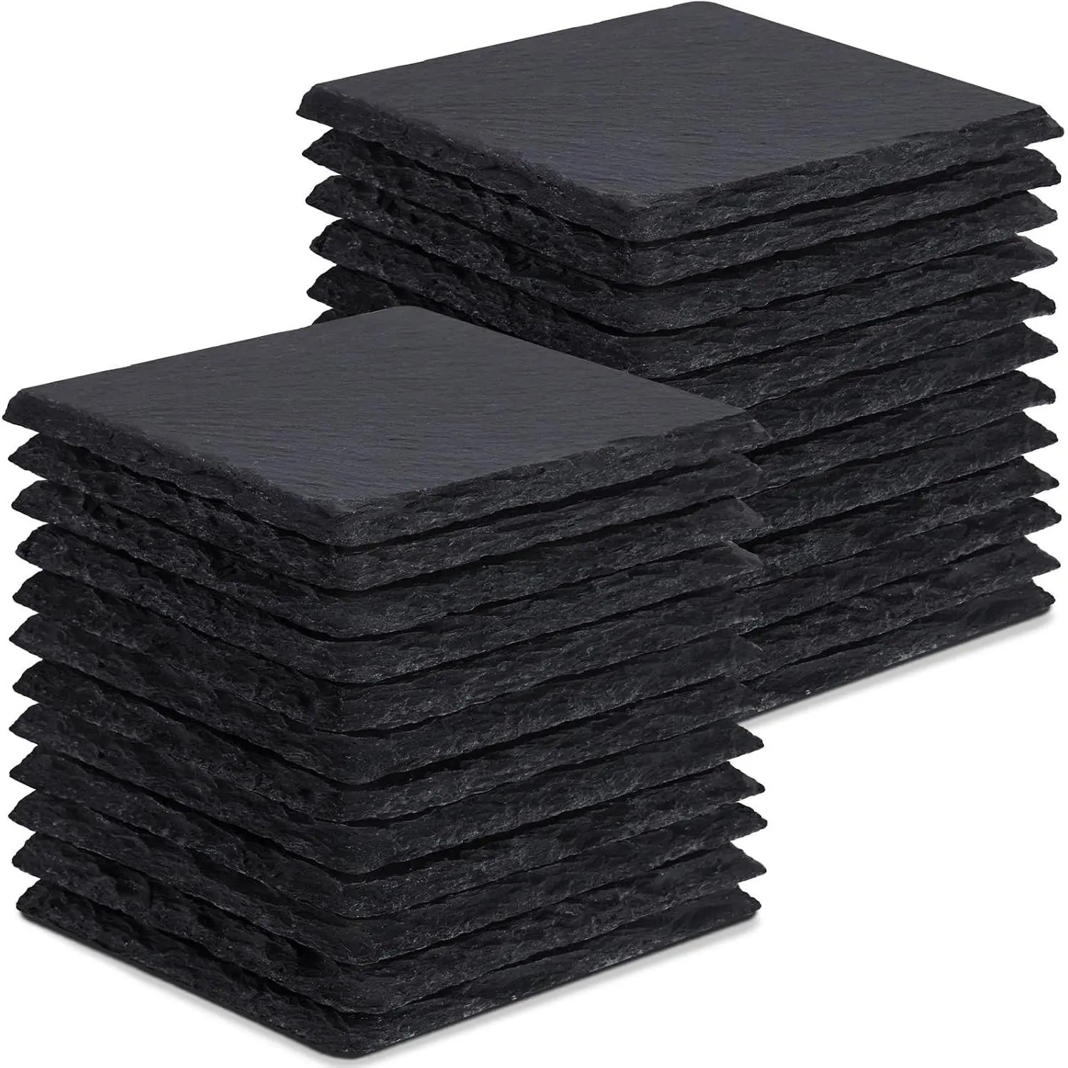 24 Pcs Natural Slate Coasters for Laser Engraving, 4 Inch Square Black Stone Drink Coasters Bulk with Anti-Scratch Pads for DIY Crafts, Painting, Home Decor, Kitchen, Bar, PartyGift