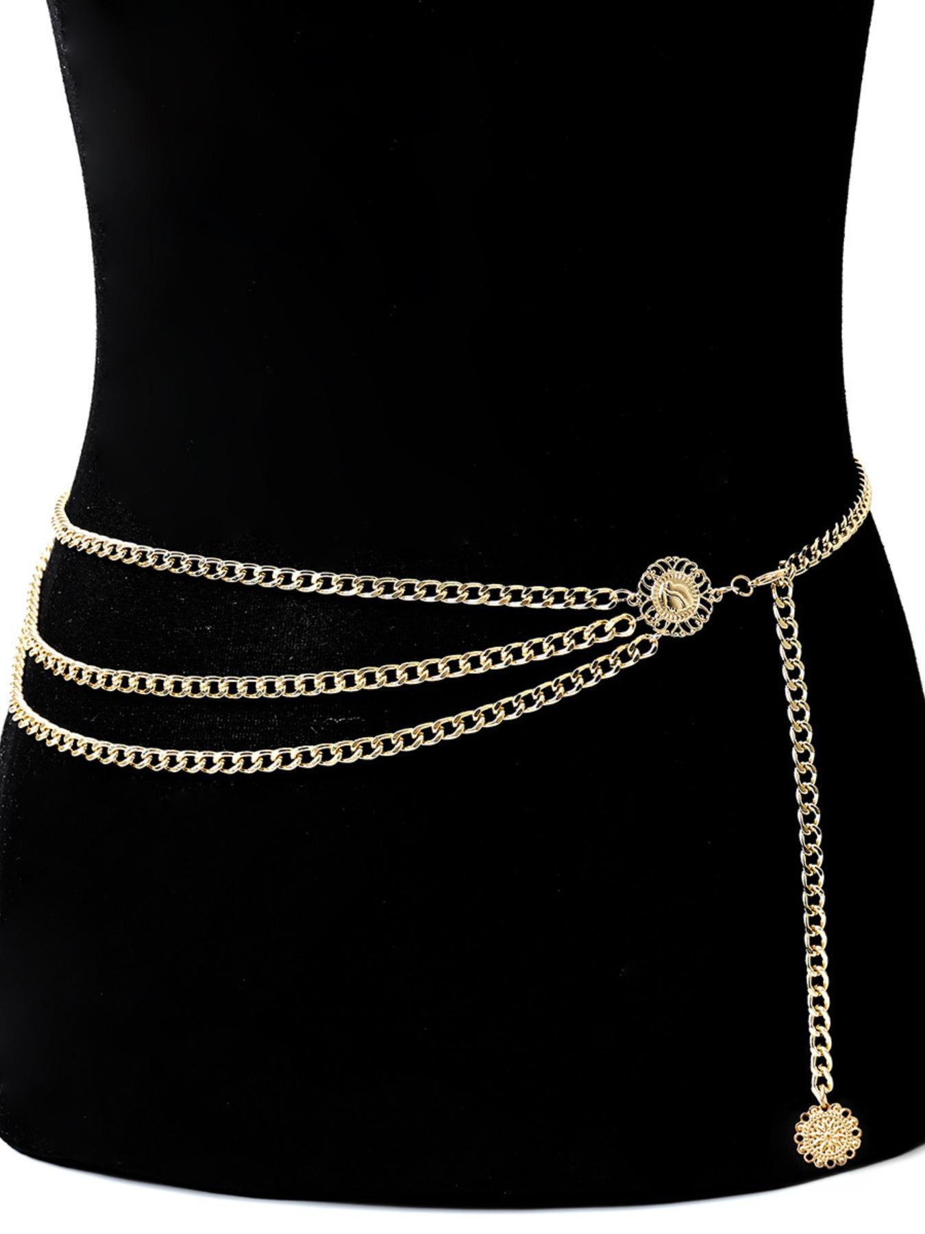 Women's Fashion Tiered Layered Chain Belt, Stylish Belts, Elegant Belt Buckle, Casual Stainless Steel Waist Chain for Dress, Fashion Versatile Clothing Accessories for Jeans