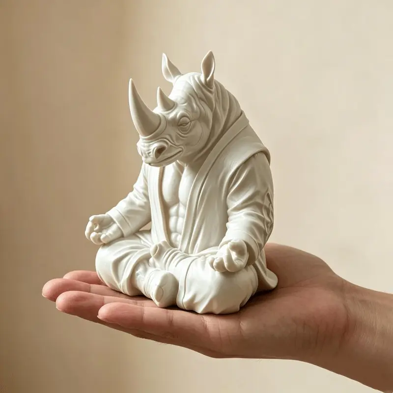 Meditative Rhino Sculpture, Zen Rhino Statue, Warrior Rhino Desk Decor, Chinese Strong Rhino Ornament, 3D Animal Figurine, New Chinese Study Room Decor, Buddhist Rhino Statue, Decorative Figurine