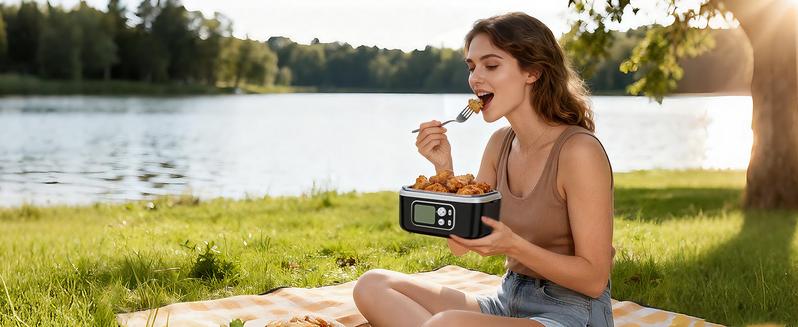 Yofidra Cordless Heated Lunch Box, 24000mAh 100W Electric Lunch Box with Smart Timer, 6.3-Cup Super Large Lunchbox for Men & Women, Portable Food Warmer with Insulated Bag for Outdoor/Office, Black