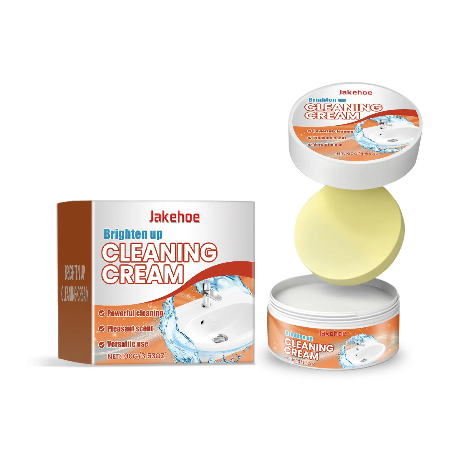 Jakehoe Household Solid Cleaning Paste with Orange Extract - Compact Practical Cleaning Tool for Kitchen Bath Stubborn Stain Removal (Ideal for Range Hoods), Single Set