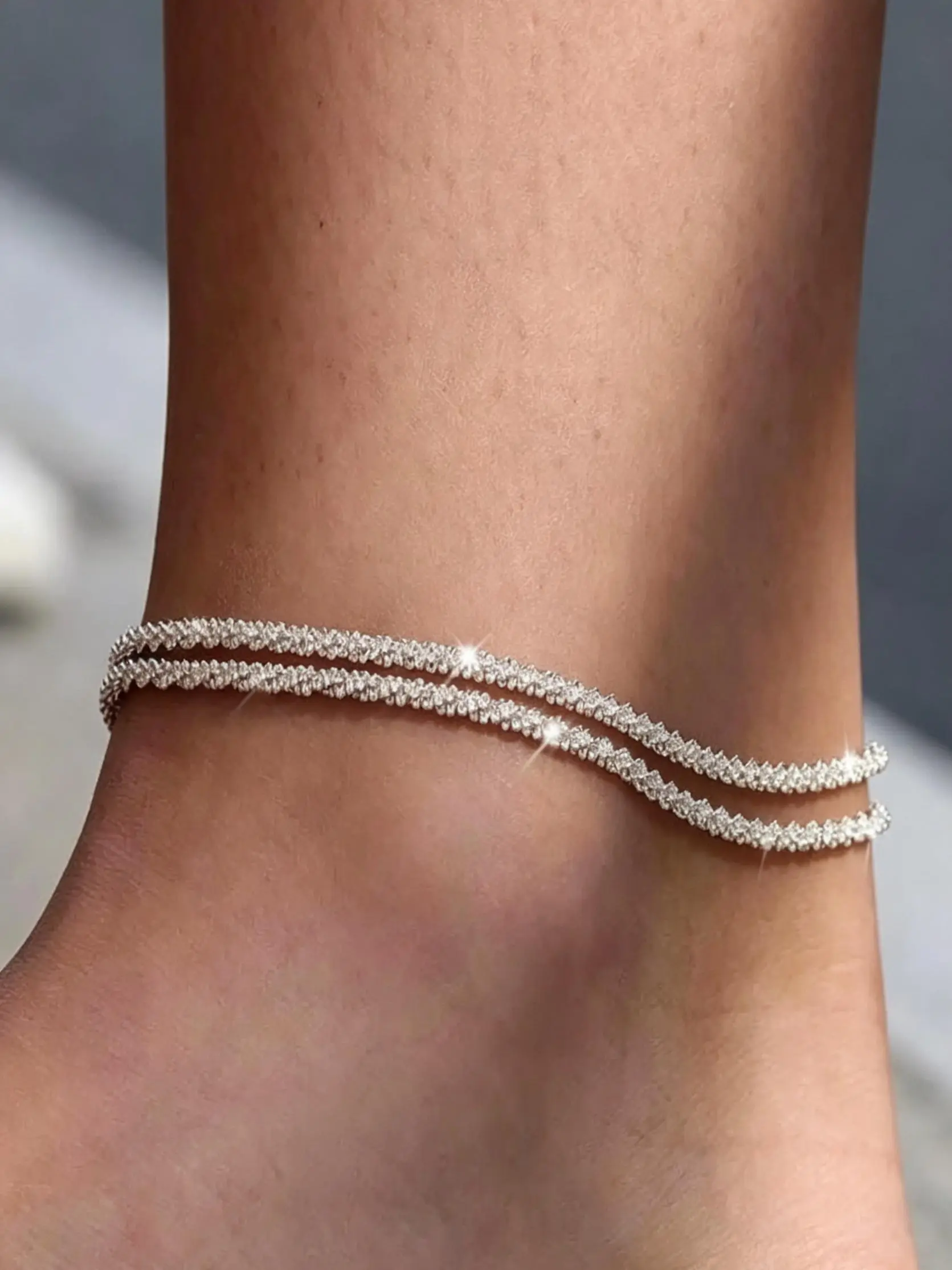 Elegant Layered Waterproof Women's Anklet Set, Adjustable Stackable Faux Pearl Cuban Link Footchain, Summer Fashion Jewelry Gift