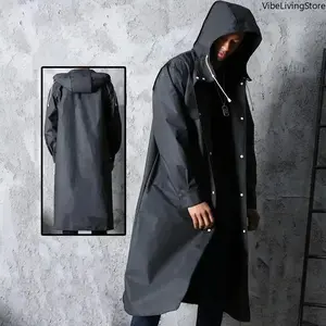 Unisex Black Hooded Long Eco-Friendly Lightweight Thick Waterproof Raincoat for Adults, Fashion Outdoor Jacket for Camping&Hiking, Travel (Max Size XXXL)