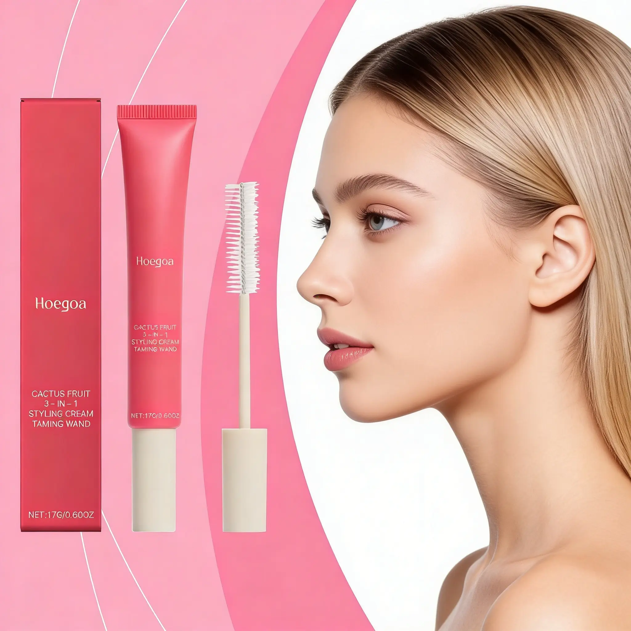Hoegoa Three-In-One Hair Styling Stick, Flyaway Hair Tamer, Portable Anti-Flyaway Tail Brush, Smooth Anti-Frizz Baby Hair Effect, Long-Lasting Shine, Women's Daily Hair Care