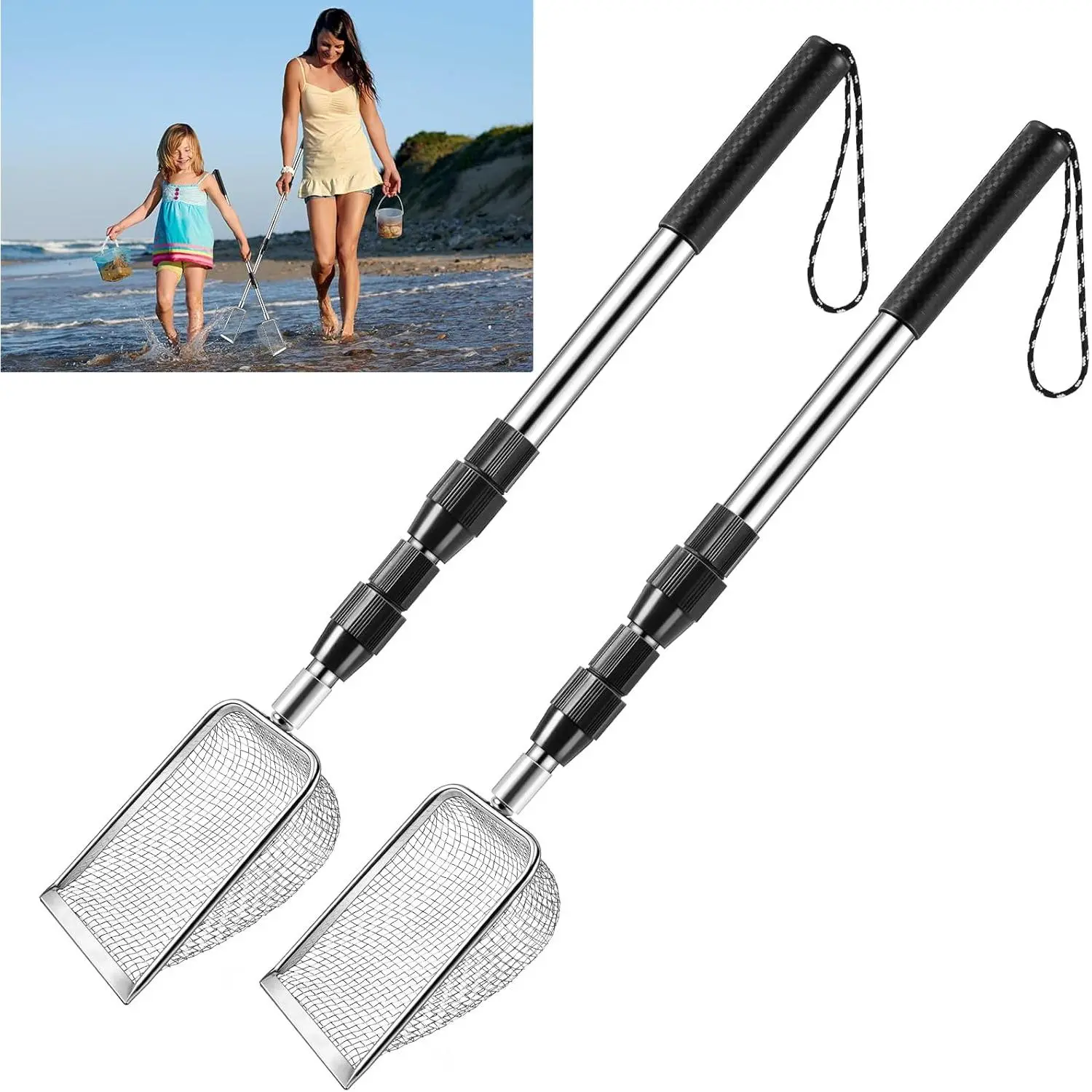 New Upgraded 2 Pcs Shark Tooth Sifter, Beach Sand Sifter, Sand Scoop Shell Scooper for Beach Scoop Shovel Sifter Tool for Picking Up Shells, Shark Tooth Sifter Dipper