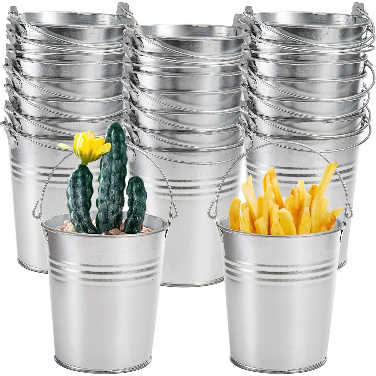 20 Pack Galvanized Buckets, 4.5"x 5" Metal Buckets with Handle Small Pails Tin Bucket for Party Favors, Farmhouse Flower Bucket Garden Planters Decorative Table Centerpieces Party Supplies