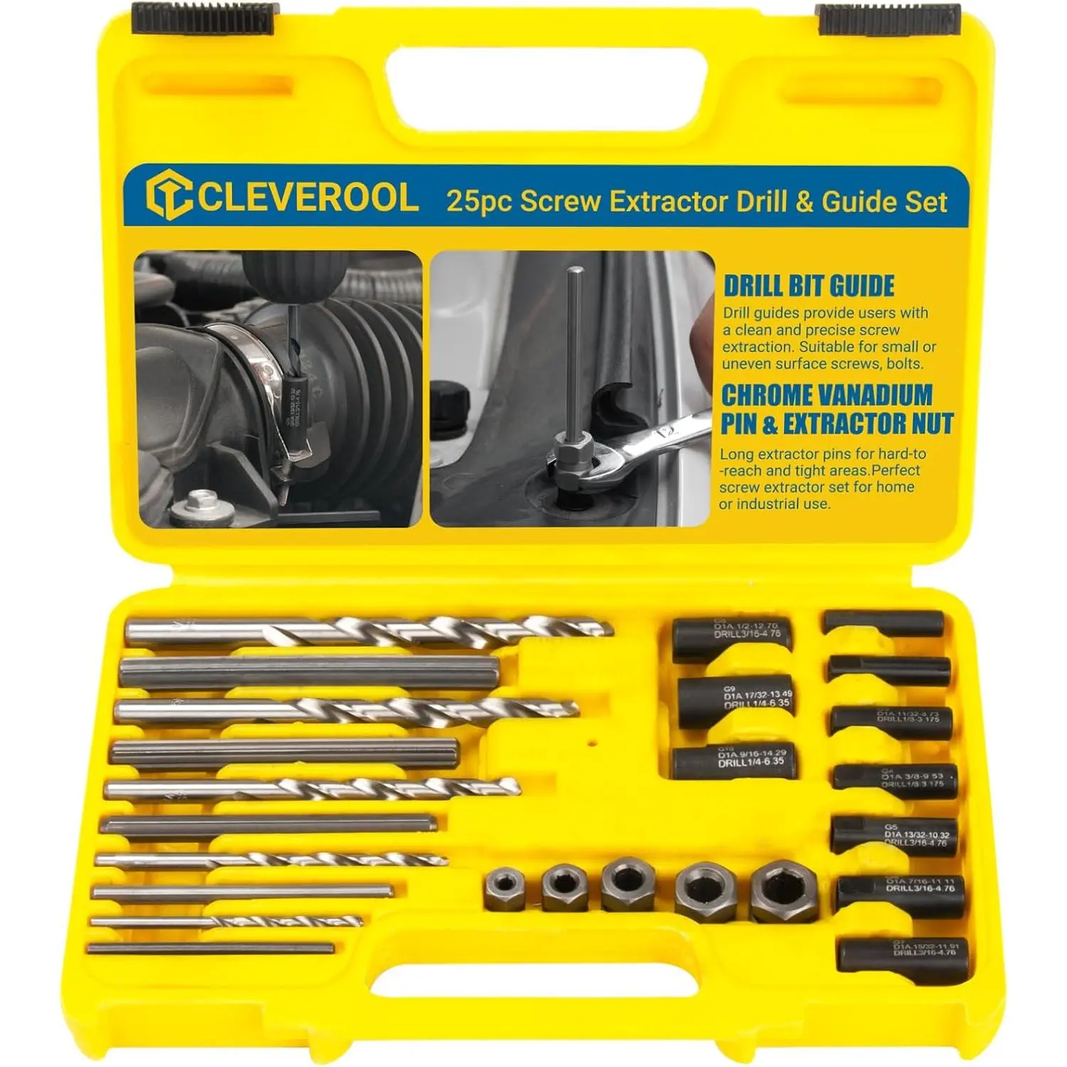 Broken Bolt Extractor, 25-Piece Bit Extractor Set,Easy Out Bit Guides,Extractor Kit for Removing Stripped,Damaged,Rusted, Rounded-Off, Automotive Nuts & Screws