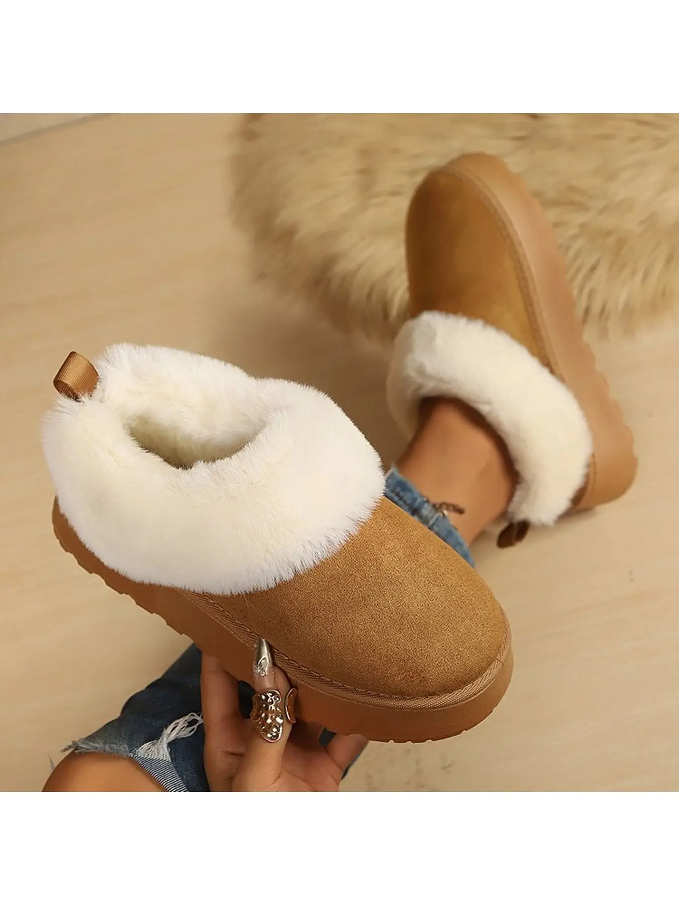 winter women's fashion slippers one step on thick sole warm fleece lined fuzzy slides outdoor indoor wear minimalist stylish casual daily winter footwear