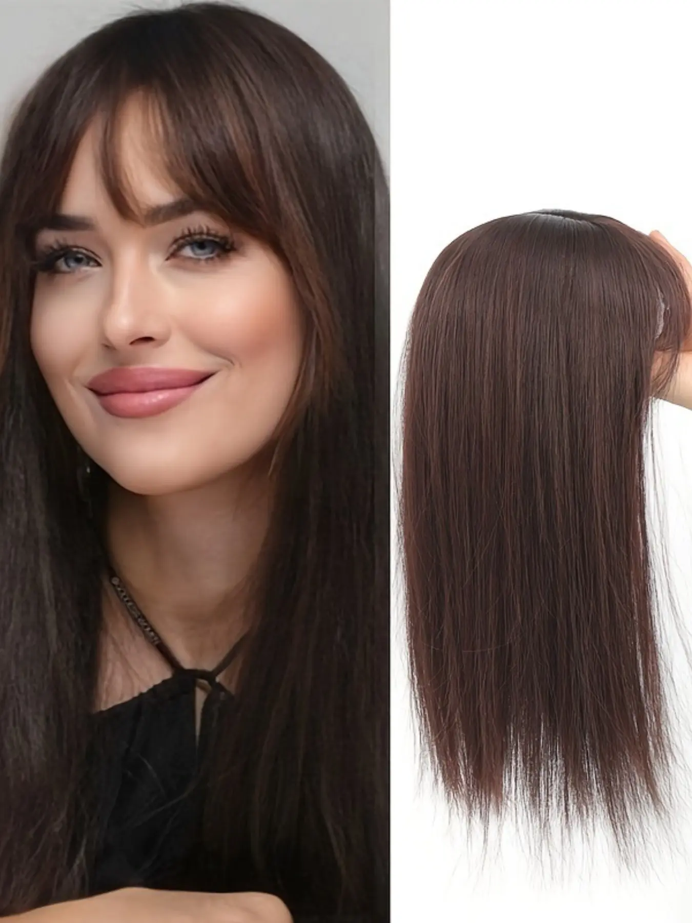 10/14 Inch Synthetic Straight Hair for Women Topper With Bangs Thin Hair Covering Hairpiece Natural Silky Flat Texture