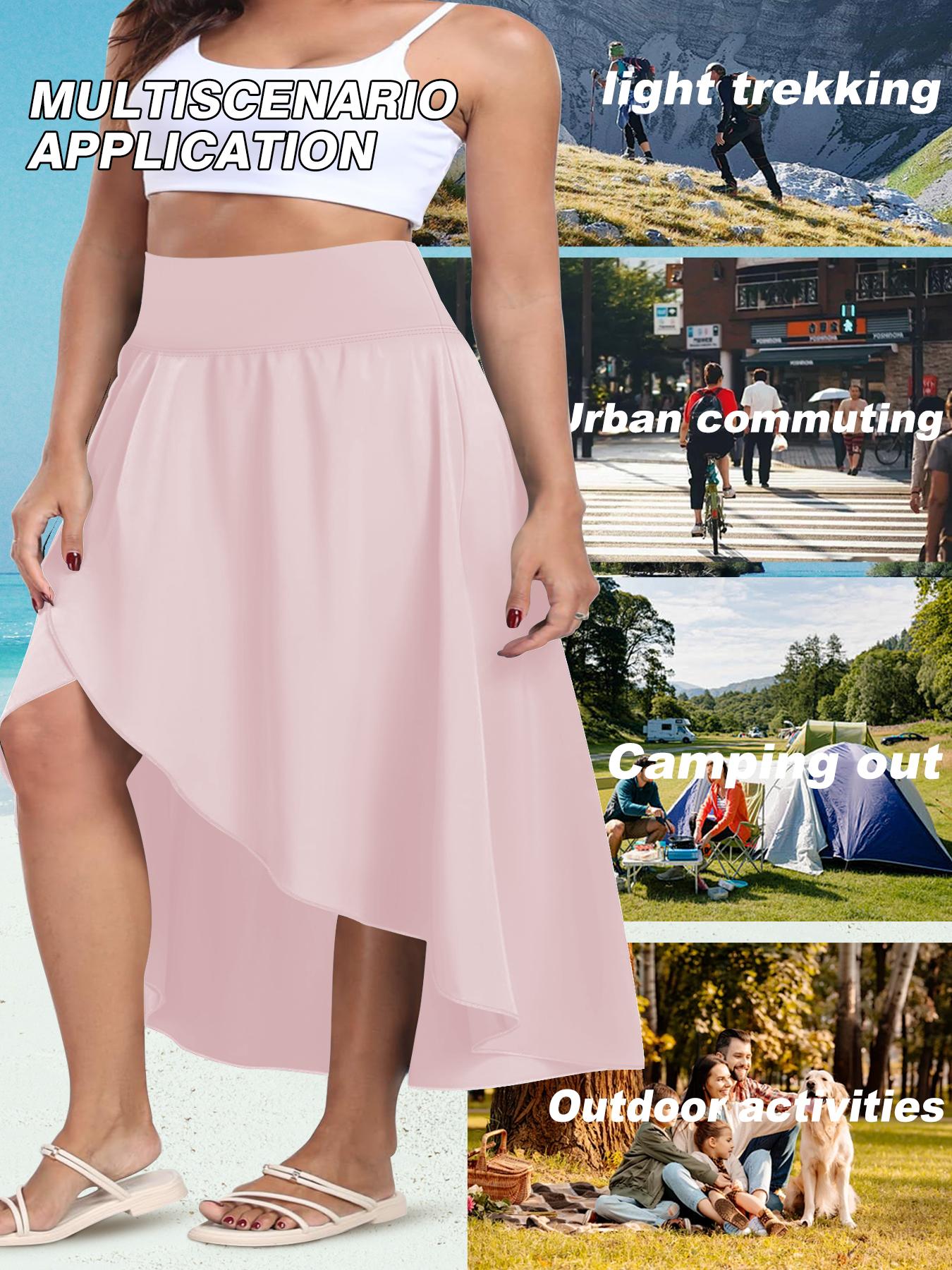 【Plus Size】 Solid Color Side Split Skirt, Casual Comfy High Waist Midi Skirt for Daily Wear, Women's Bottoms for Summer, Casual Comfy Skorts, High Waisted Skorts