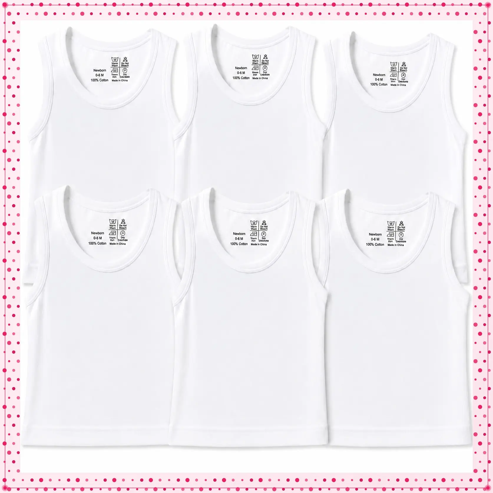 Newborn Baby 6-Pack Sleeveless Tank Tops & Short Sleeve Tees, 100% Cotton, Unisex 0-24 Months Boys GirlsGift