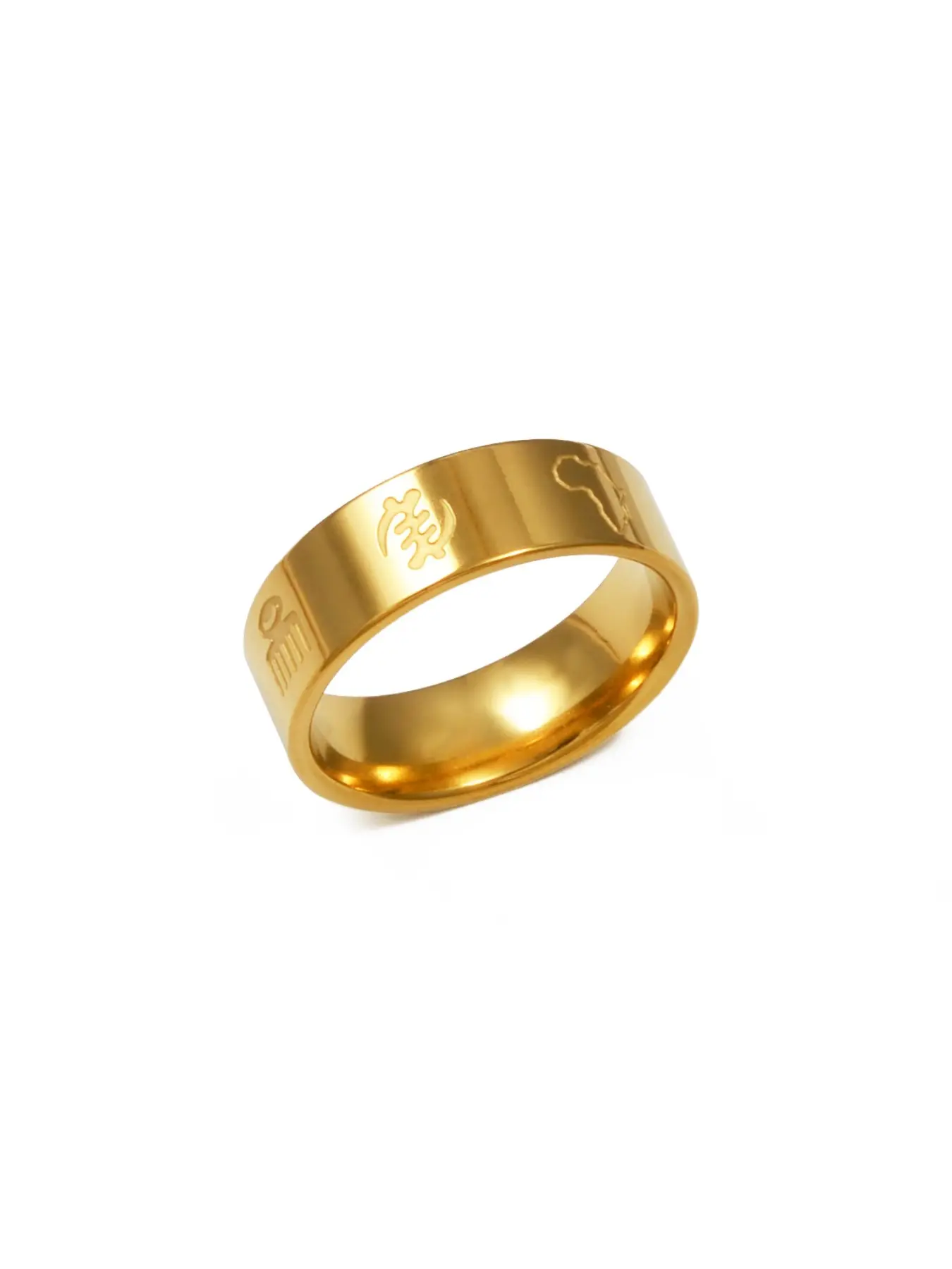 1Piece African Map Ethnic Cultural Symbols Patterns Ring For Woman Men Stainless Steel Gye Ankh Sankofa Jewelry Finger Rings Accessories