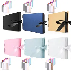 Leather Paper Photo Album, 12x8 Inch, 80 Pages (40 Sheets), Multiple Colors, 5 Color Corner Stickers, DIY Scrapbook, Wedding Guest Book, Anniversary Gift