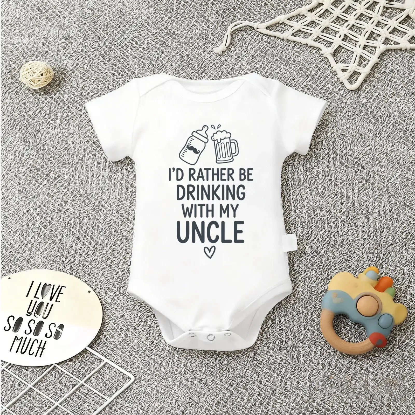 100% Cotton Funny Uncle Print Baby Short Sleeve Onesies - Cute Casual Romper for Infants, Soft Triangle Jumpsuit for Boys/Girls, Outdoor Kids' Fashion Outfit