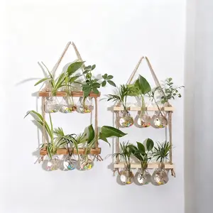 Wall-Mounted Hydroponic Plant Vase, Wooden Hanging Flower Rack, Creative Wall Decor Container, Home Office Living Room Decoration, Indoor Outdoor Use