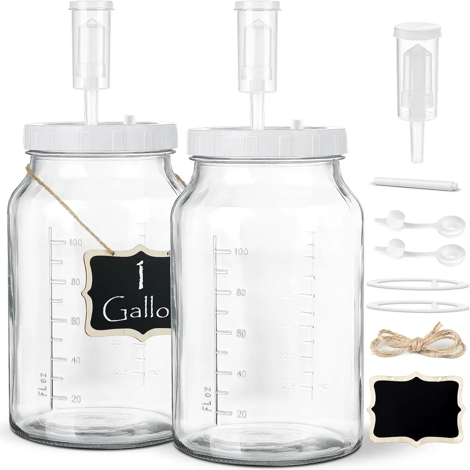 2 Pack 1 Gallon Large Fermentation Jars with 3 Airlocks and 2 SCREW ( Airtight Heavy Duty Lid w ) - Wide Mouth Glass Jars w Scale Mark - Pickle Jars for Sauerkraut, Sourdough Starter
