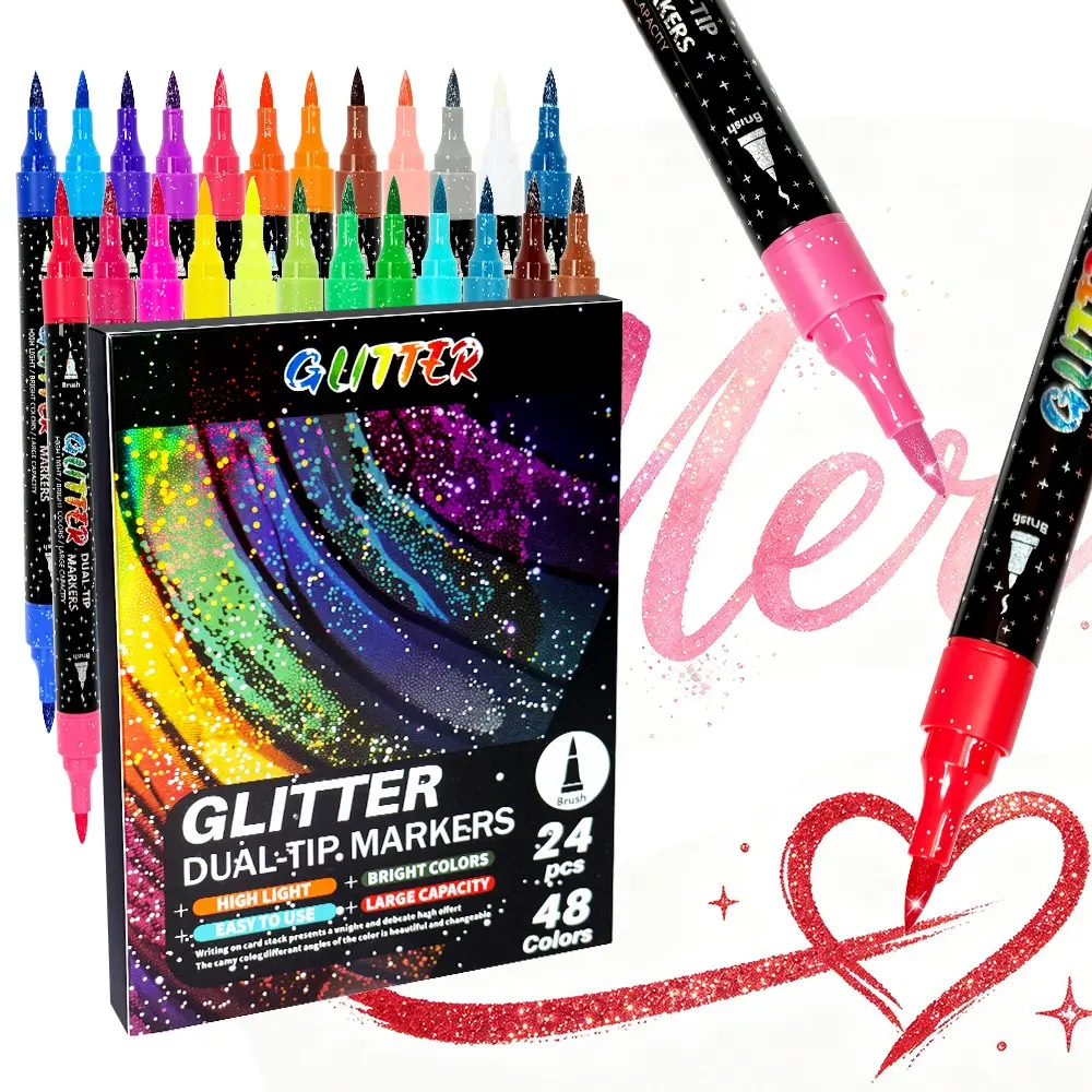 24/48/72/96/120 Colors Glitter Markers Pens Dual Tip Glitter Brush Markers Glitter Paint Pens Sparkle Pen for Coloring Scrapbooking Card Making Classroom, Art & Crafting Supplies Artist Supplies - Teacher Appreciation Gift