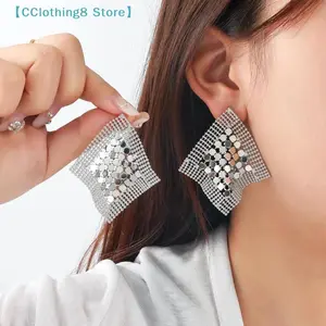 Square Metal Mesh Earrings For Women Personality Exaggeration Jewelry Dangle Earrings Party Jewelry Accessories Gifts【AliS8】