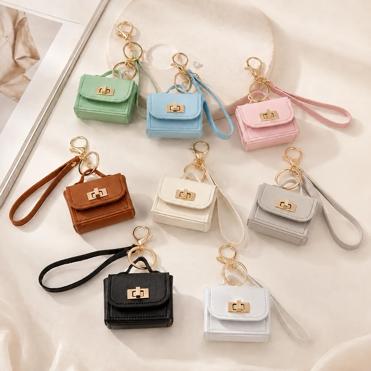 Unisex Cute Rectangle Plain PVC Mini Purse Keychain with Wrist Strap - Keychain for Bags, Charm Bag, Small Earbud Coin Pouch, Party Favors, Graduation Gift
