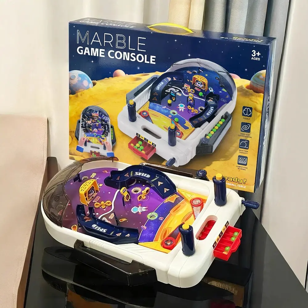 Space Pinball Machine, Tabletop Arcade Game with Obstacles, Pull-Rod Launcher, Flippers, 1-2 Player Mini Pinball for Kids, Education Puzzle Toys, Birthday Christmas Gifts
