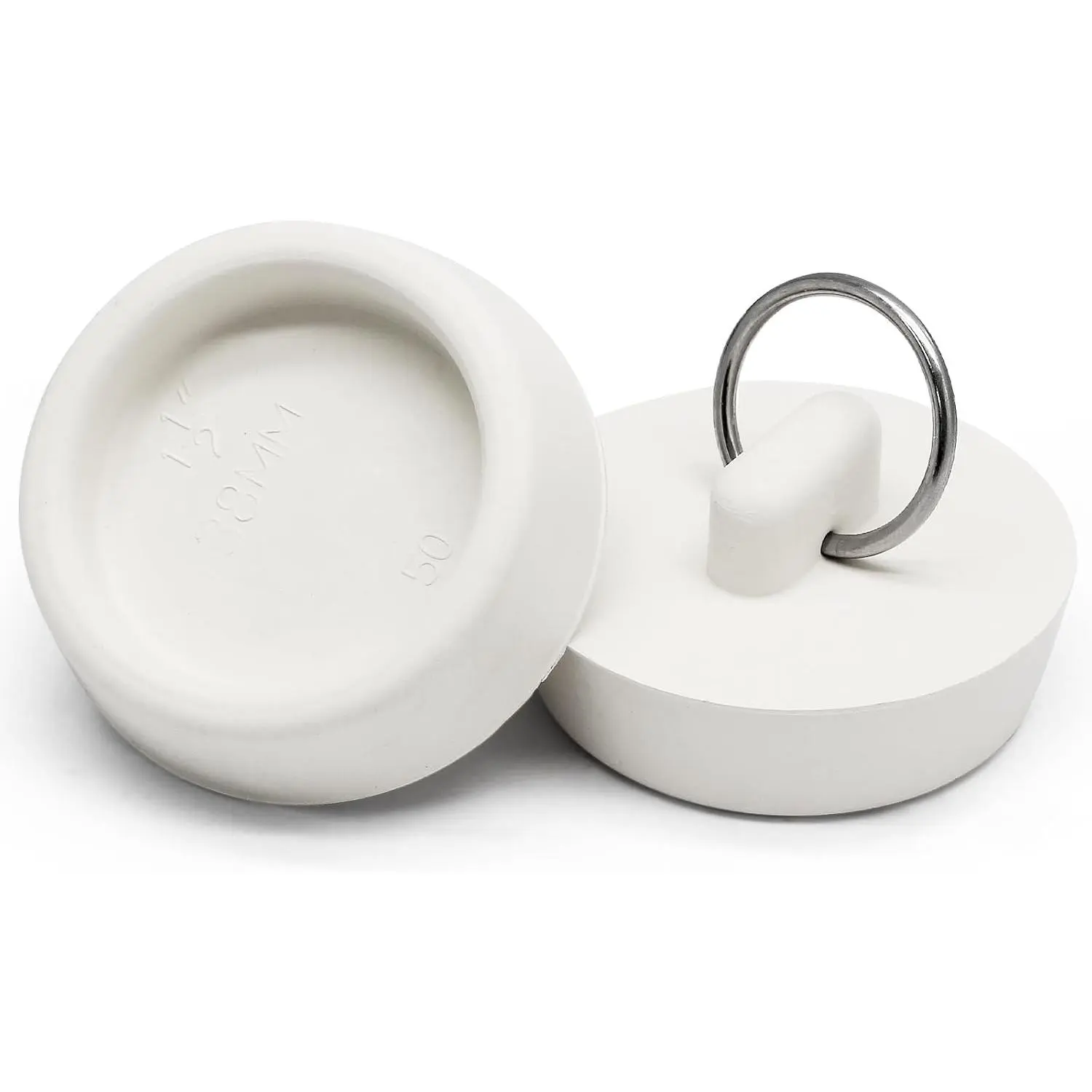 2 count 1-1/2" to 1-5/8" Rubber Drain Stopper with  Ring, White | Tub Drain Stopper, Sink Stopper Drain Plug, For Bathroom, Bathtub, Sewers and Kitchen