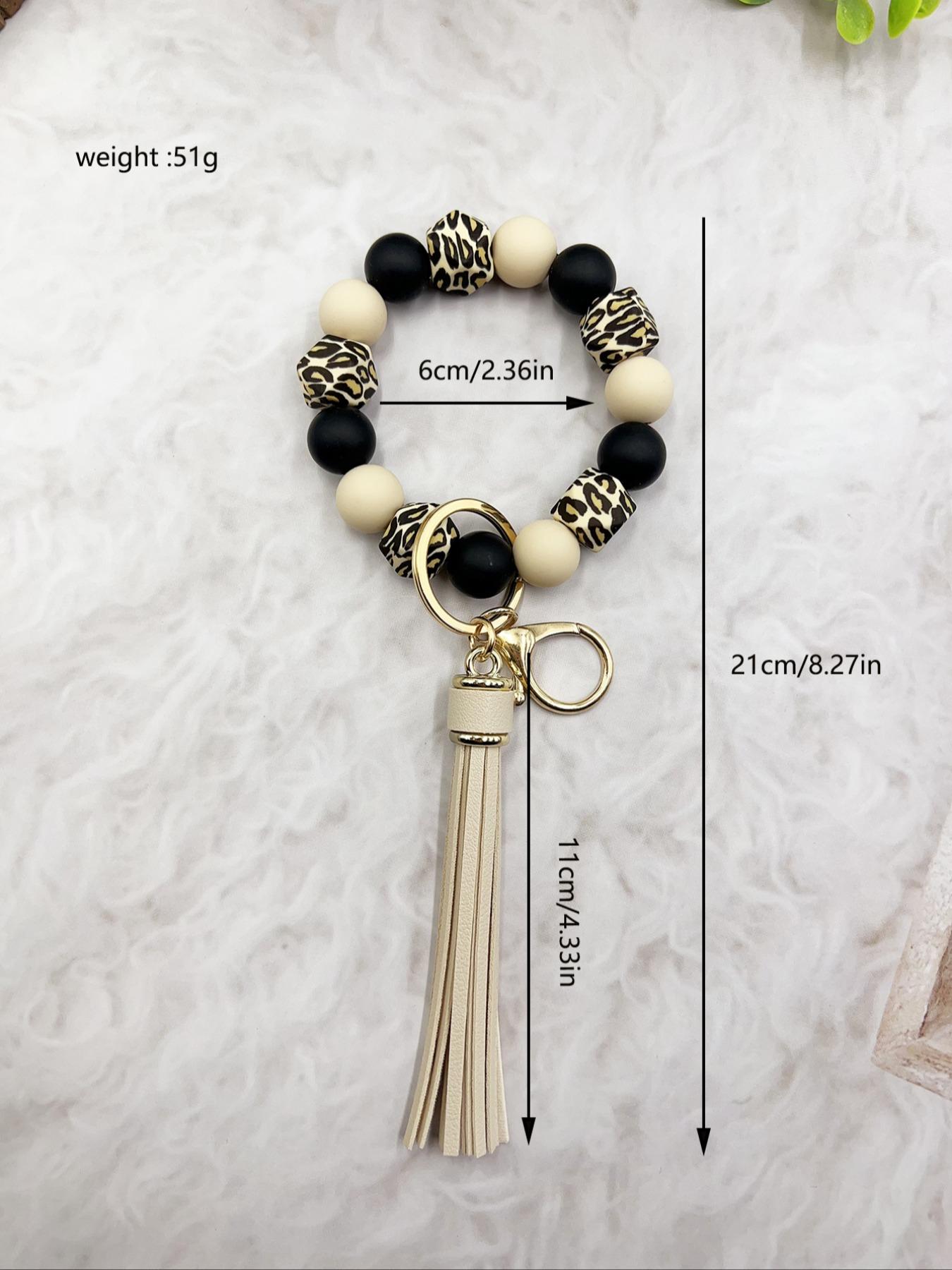 Western Style Pattern Beaded Tassel Decorated Keychain, Boho Style Keychain for Women & Men Bags, Keys Pendants, Trendy Keychain for Birthday Gift, Cute Keychain