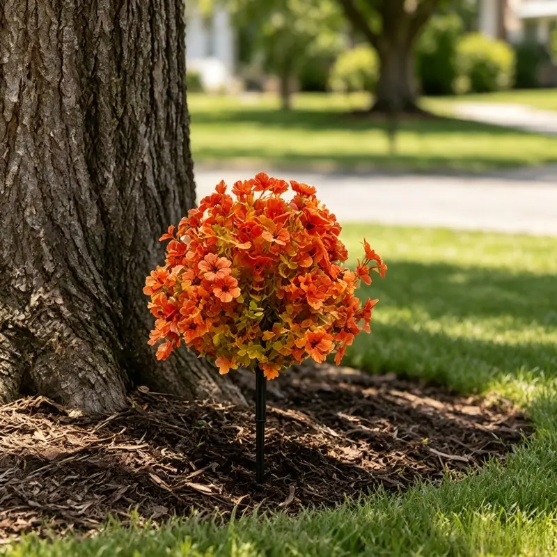 1/2pcs Artificial Fall Flower Topiary Ball Tree with Ground Spike, UV Resistant Orange Flowers for Porch, Patio, Garden, Halloween & Thanksgiving Decor