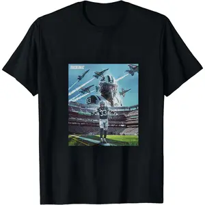 100% Soft Cotton Crewneck Tee, Jets # 33 Pilot Mask Jet Flyover MetLife Stadium Graphic Shirt, Oversized Loose Top For Game Day Tailgate, Trending Y2K NFL Fan Street Outfit