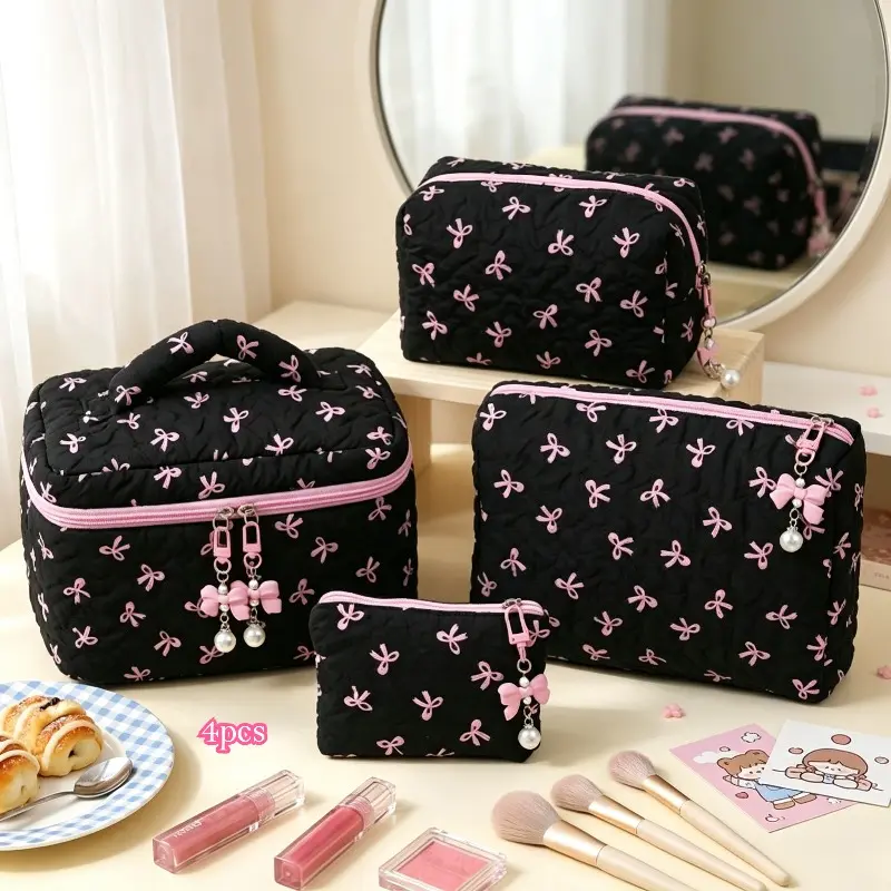 High-value Bow Makeup Bag, Large Capacity Premium Storage Pouch, Cute Girls Coin Purse, Portable Cosmetic Organizer Bag
