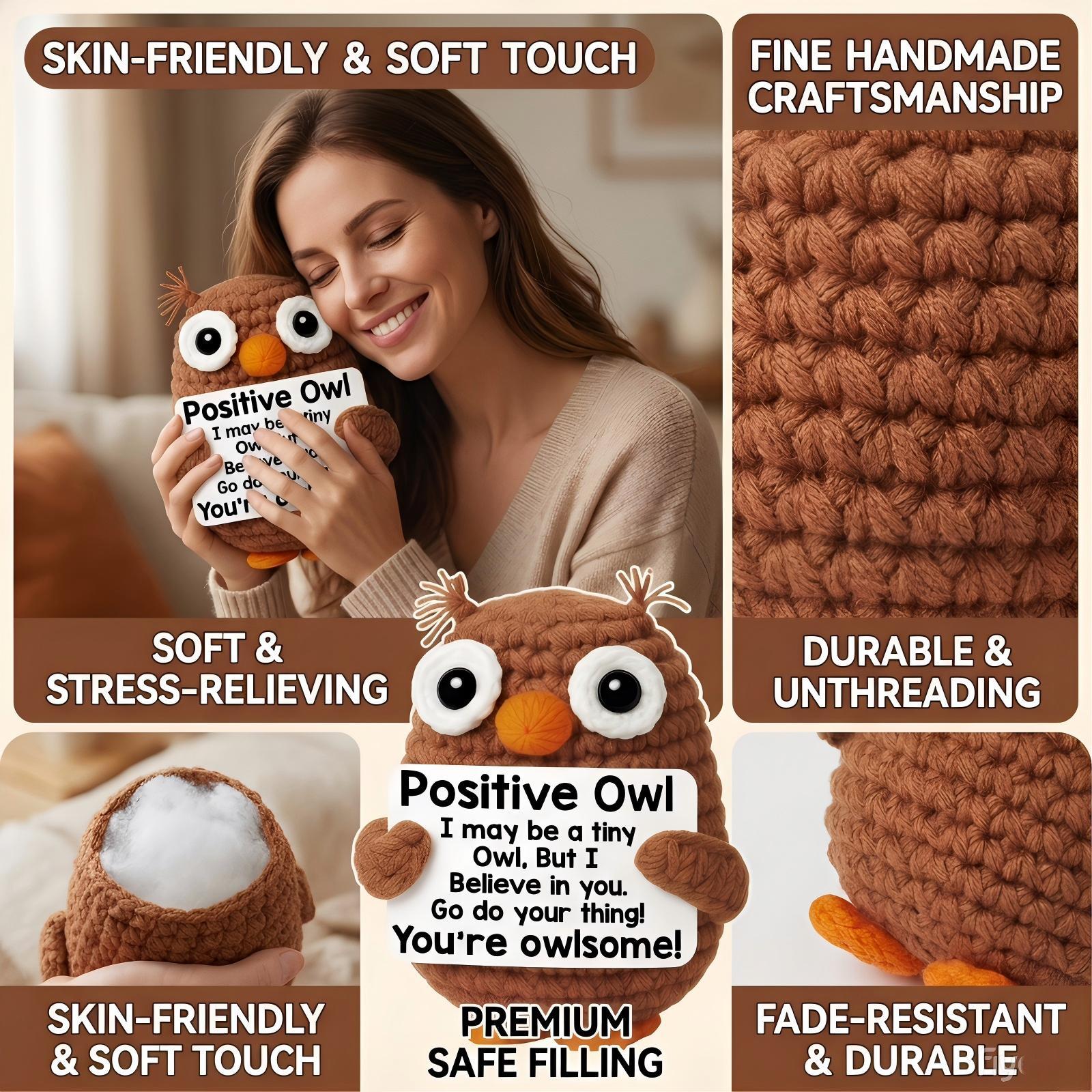 Kawaii Handmade Knitted Owl Doll, Soft Squishy Stress Relief Plush, Unique Handcrafted Design With Rich Details, Long Lasting Beautiful Decoration For Home Office, Perfect Collectible For Handmade Lovers, Heartwarming Gift For All Occasions