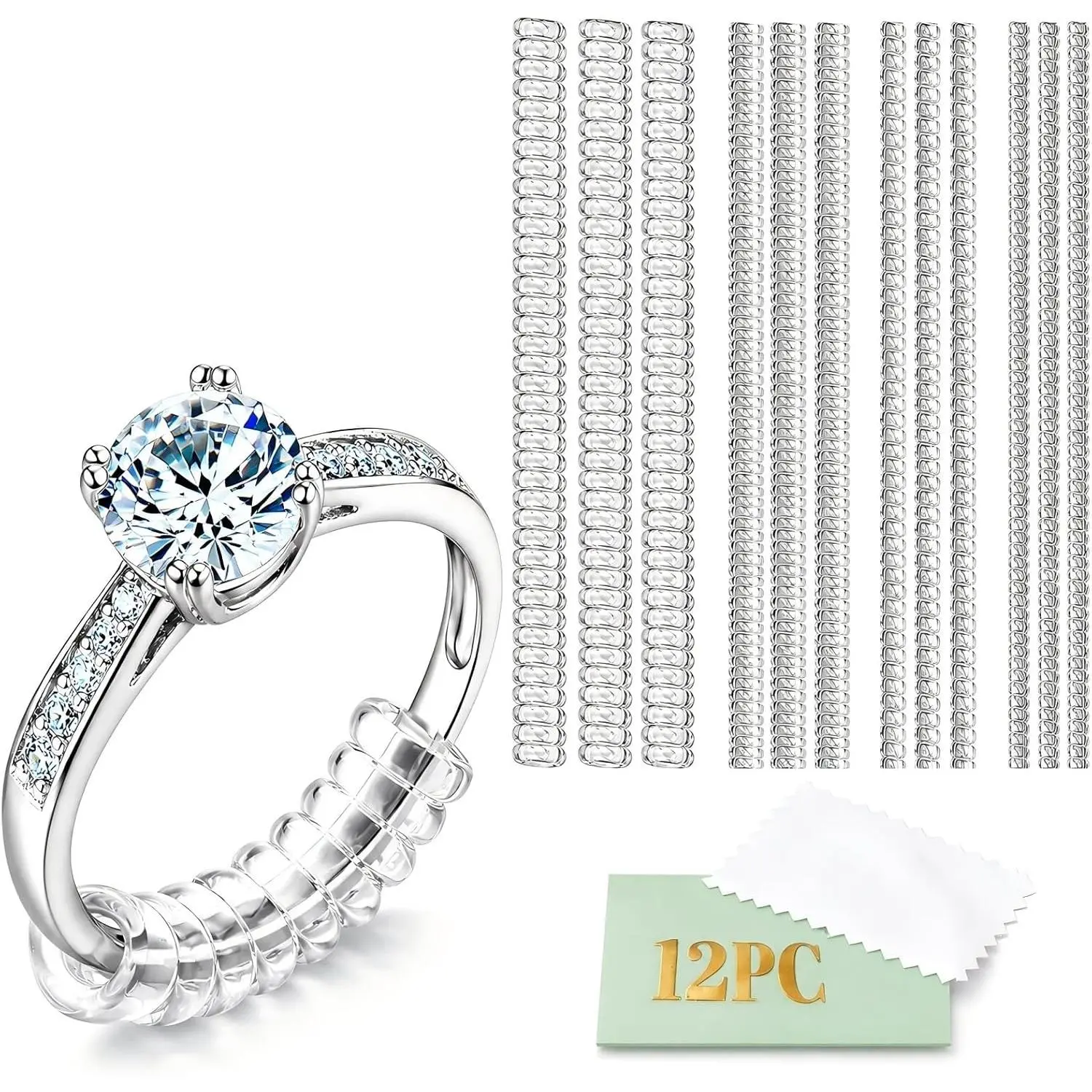 Ring Sizer Adjuster for Loose Rings – 12 Pack Invisible Ring Guards, Clear Ring Size Adjuster for Women & Men,  Ring Size 0.5-1.5, Fits Bands Wide Up to 6mm/0.24inch | Comfortable Ring Size Reducer Inserts for Women Men
