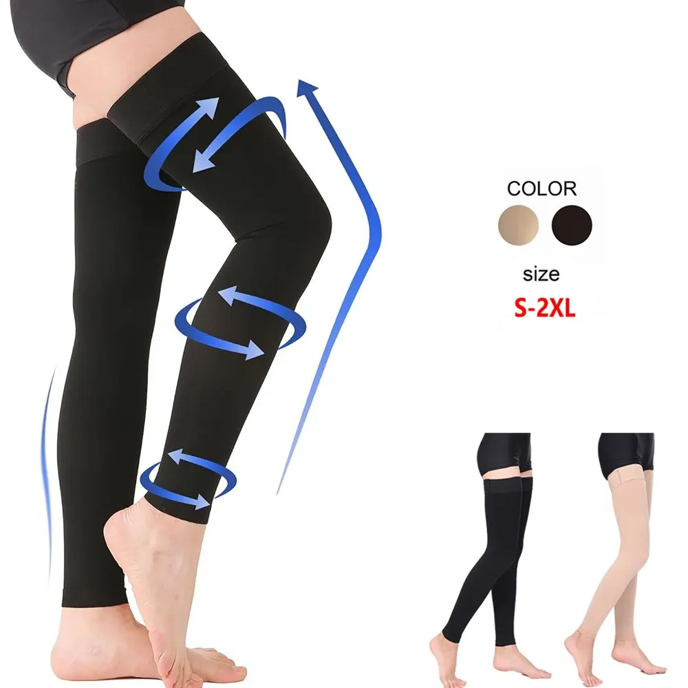 1 Pair 20-30 Mmhg Compression Stockings for Men and Women, Thigh High Length, Dot-Top, Open Toe, /, Sporty Slim-Fit Design
