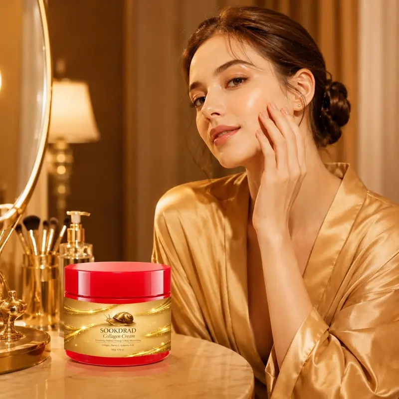 Collagen Cream, Snail Essence, Vitamin C, Hyaluronic Acid, Smoothing, Softening, Firming, Lifting, Moisturizing, All Skin Types, Daily Skincare, Collagen Moisturizer, 140g